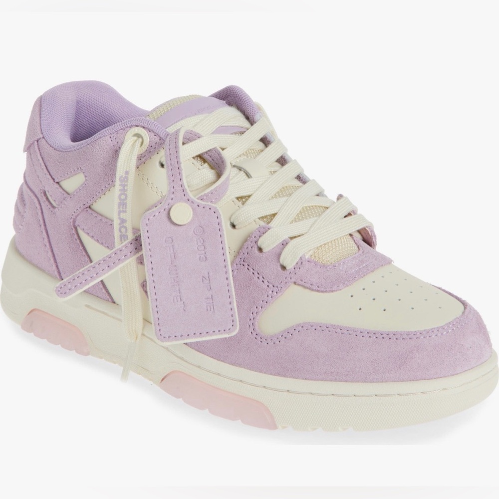 Off-White Out of Office Suede Sneaker Shoes Lavender Ivory New NIB Women’s 8.5
